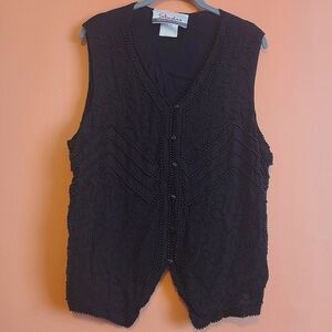 Vintage Black Beaded Semi Sheer Vest 2X